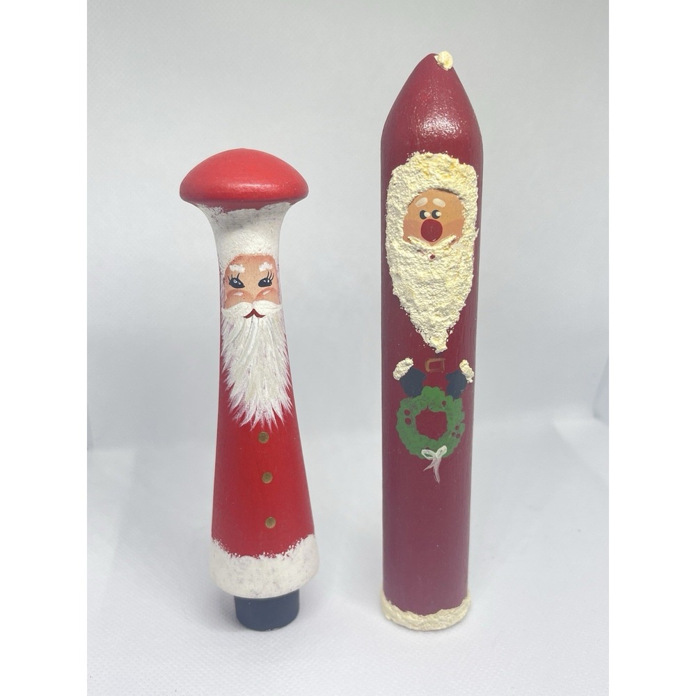 Hand Carved‎ Wooden Rustic Folk Art Santa Lot Of 2